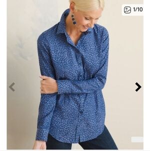 Chico's Shirt Women Sz XL (16) Blue Long Sleeve Button Up Non Iron Stretch